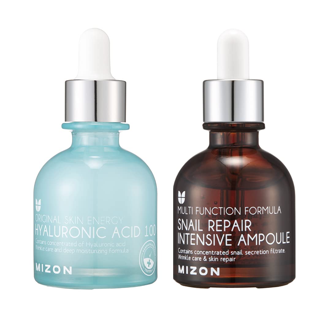 MIZON Snail Intensive Ampoule + Hyaluronic Acid 100 Korean Skincare Wrinkle Care, Moisture Skin Booster