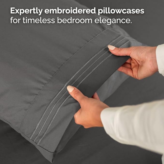 Bulk Case Pack of 12 Sheet Sets - (12) Complete King Size Sheet Sets with Deep Pockets - Wholesale Bulk Bedding for Hotels, Spas & Airbnbs - Breathable, Cooling, Soft & Wrinkle Free - (King, Charcoal)