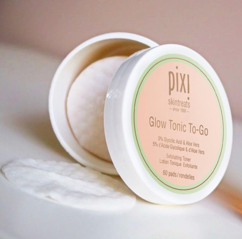 Pixi Glow Tonic to-Go | Gentle and Balancing Exfoliating Toner | Glycolic Acid Pads for Radiant Skin and Daily Brightening | Alcohol-Free Formula Face Exfoliator | 60 Pads