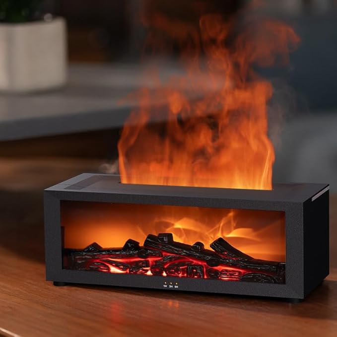Eseential Oil Diffuser, Fireplace Flame Oil Diffuser - Aromatherapy Aroma Humidifier, Upgrade 7 Flame Colors Noiseless 150ml Remote Control - Perfect for Bedroom Home Office (Fireplace Black)