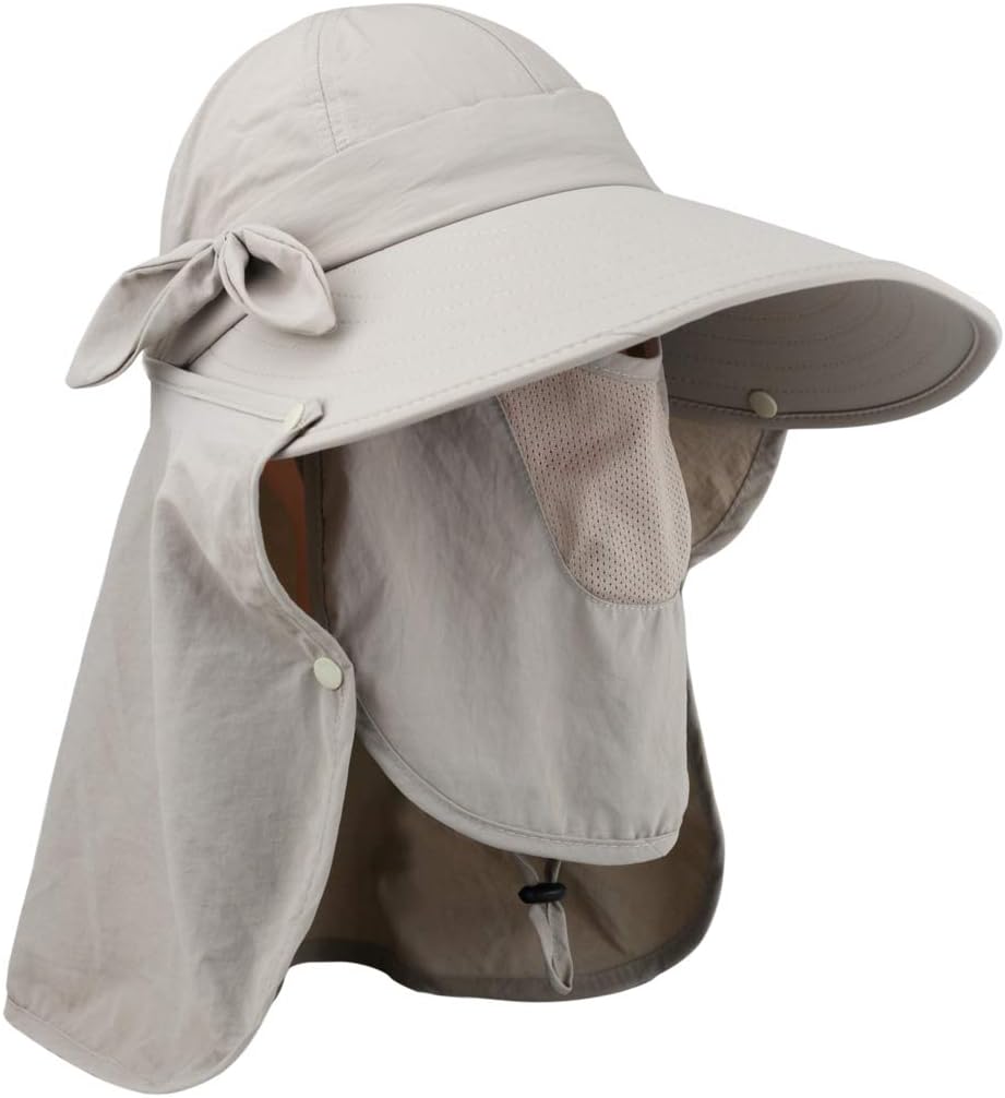 lenikis Women's UPF+50 Sun Visor Detachable Flap Hat Foldable Wide Brimmed UV Protection Face Mask Hat (Khaki)