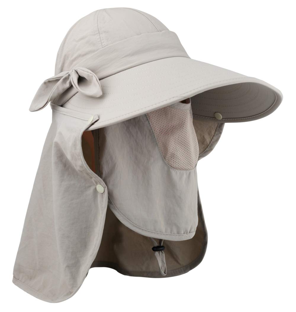 lenikis Women's UPF+50 Sun Visor Detachable Flap Hat Foldable Wide Brimmed UV Protection Face Mask Hat (Khaki)