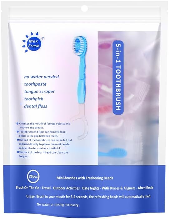 5 in 1 Mini Toothbrush & Floss Disposable Toothbrushes with Toothpaste All in one Oral Care on The go Portable Travel Toothbrush and Toothpaste Set (1 Set/26 Pcs)