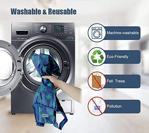 6 Pack Reusable Shopping Grocery Bags with Pouch Foldable, Washable , 35LB Weight Capacity, Heavy Duty Tote, Eco-Friendly Purse Bag Fits in Pocket Waterproof & Lightweight