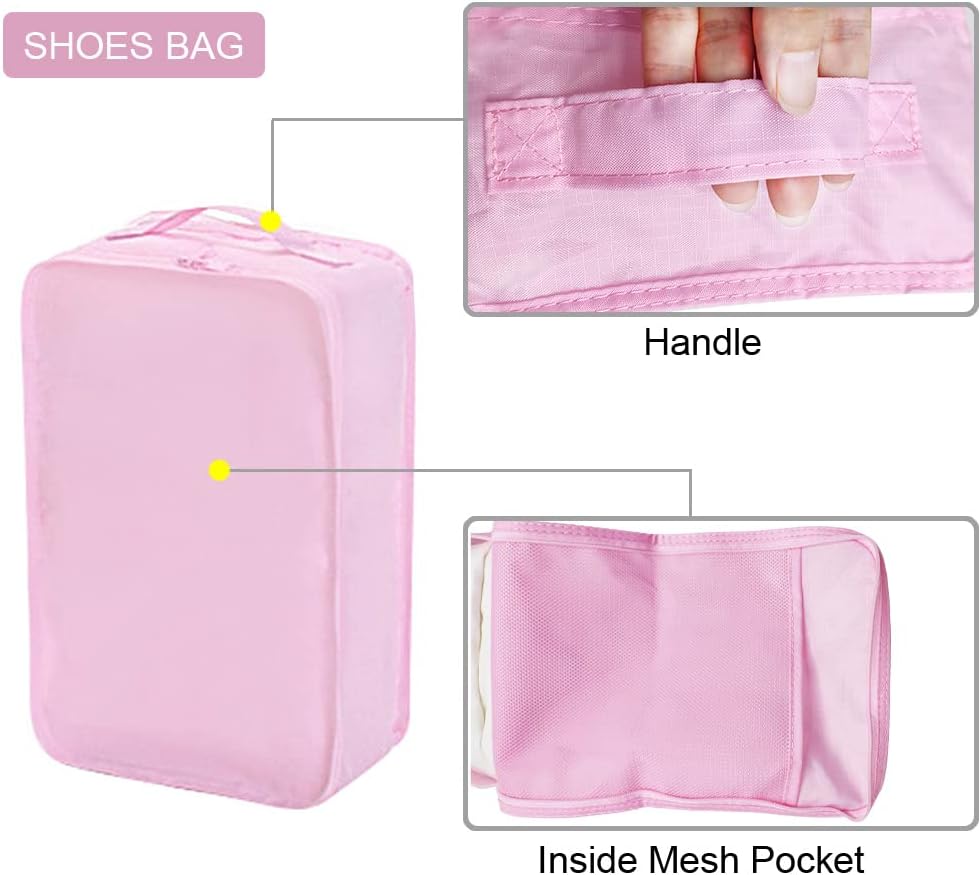 Packing cubes for Travel, CALACH Luggage Organizer Bags 6 Set Packing Cubes for Suitcases Travel Essentials for Carry on Mesh Suitcase Organizer with Shoe Bag (pink)