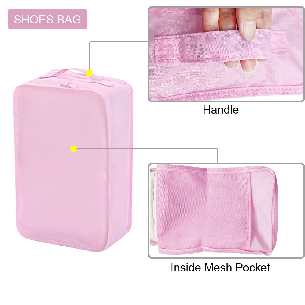 Packing cubes for Travel, CALACH Luggage Organizer Bags 6 Set Packing Cubes for Suitcases Travel Essentials for Carry on Mesh Suitcase Organizer with Shoe Bag (pink)