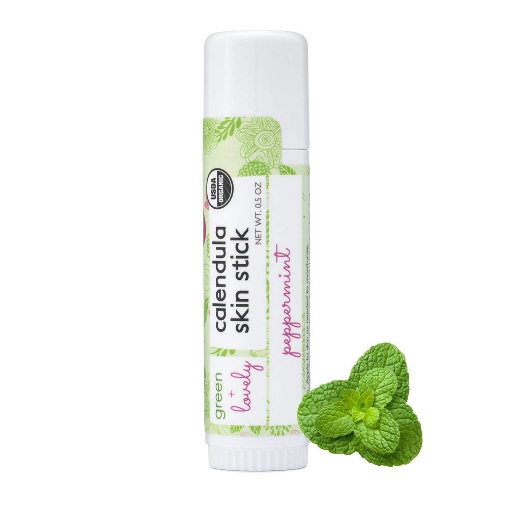 Green + Lovely Calendula Skin Stick Organic Lotion Sticks Moisturizing Balm Ointment Salve Multipurpose Hand Cream Body Bar, 0.5 oz., Minty Peppermint (1 Tube)