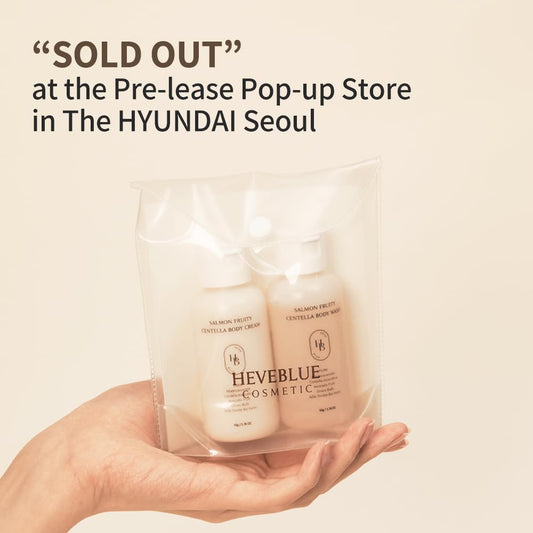 HEVEBLUE Salmon Fruity Centella Body Travel Kit - Body Cream & Body Wash Set, Sensitive Skin, Korean Bodycare, Hypoallergenic, Allergen-free, Salmon PDRN, Travel Size, Bodycare Set