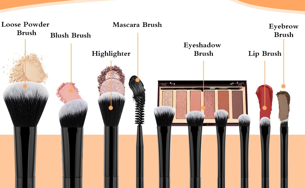 10 Pcs Travel Makeup Brush Set Mini Makeup Brushes Travel Size With Pack Portable Small Eyeshadow Eye Lipstick Foundation Brush Shadow Contour Blush Concealer (Black)