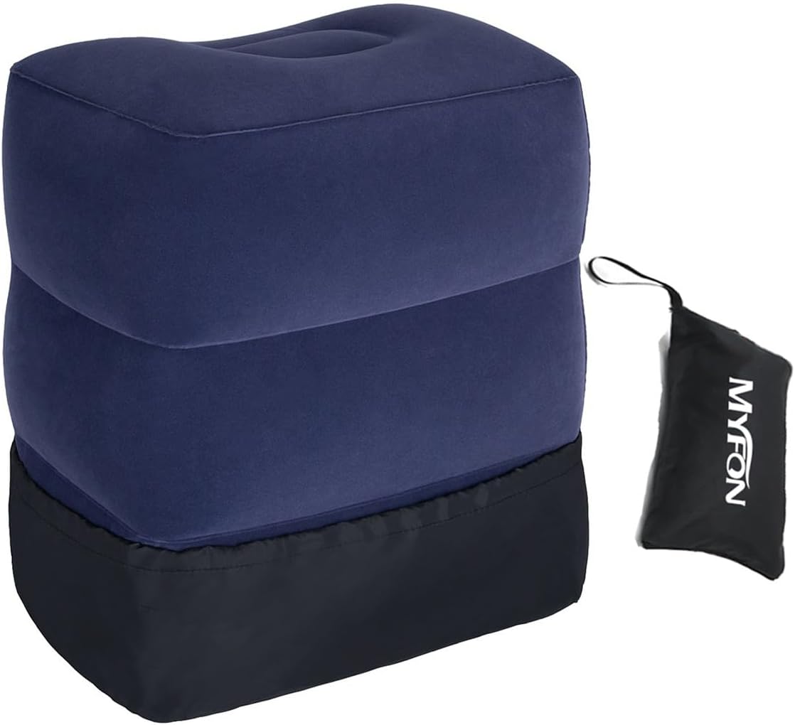 Inflatable Travel Foot Rest Pillow, Adjustable Height Leg Rest Pillow for Cars, Home, Office, Trains, Airplane, Make a Flat Bed for Baby, Kids, Toddlers, with 2in1 Storage Bag (1 Pack)