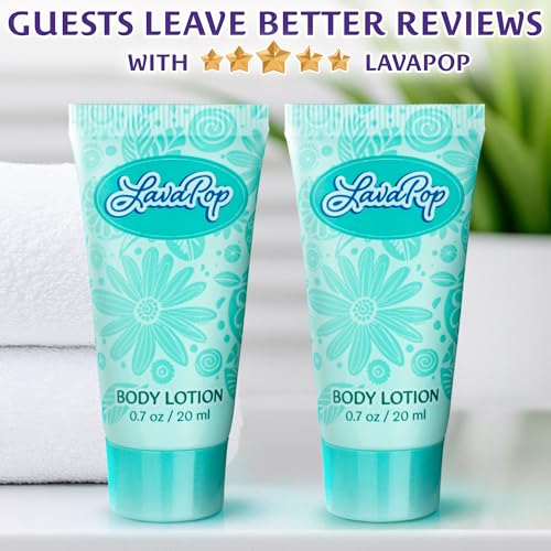 LavaPop - Travel Size Body Lotion - Iris, Violet & Amber, 0.7 fl oz, 100 Pack - Delight Your Guests with Calming & Comforting Lotion - Bulk Hotel Toiletries for Airbnb, Motels & Guest Rooms