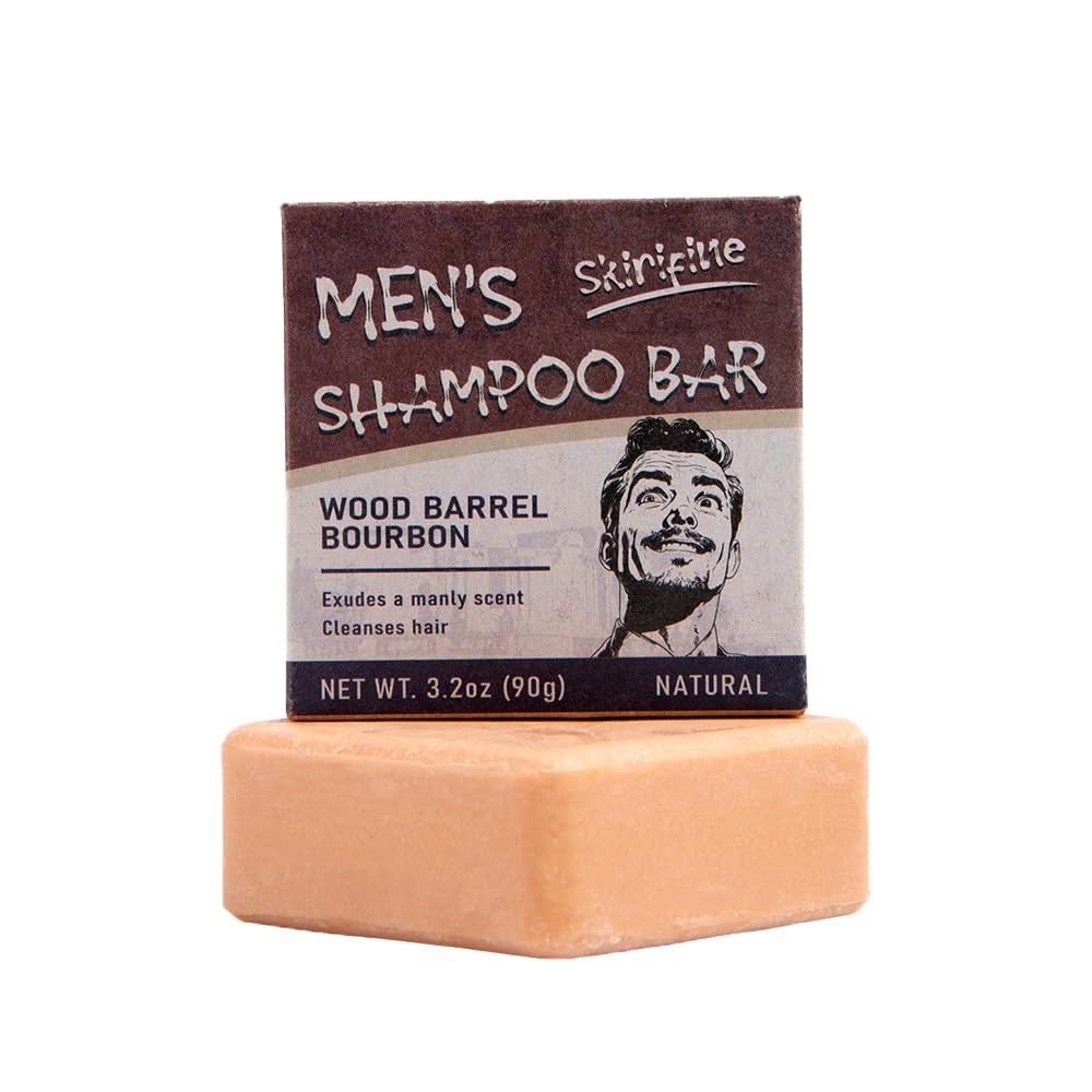 Shampoo Bar for Men - Experience a Distinctive Masculine Aroma, Quick Lather & Easy Rinse, Wood Barrel Bourbon Scent Natural Men Shampoo Soap Bar, ldeal for Travel - 3.2oz