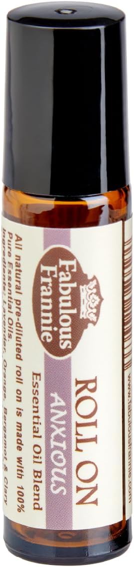 Fabulous Frannie Anxious 10ml Roll-On Pre-Diluted Made with Pure Essential Oils (Lavender, Bitter Orange, Bergamot and Clary Sage) Great for Aromatherapy 10ml