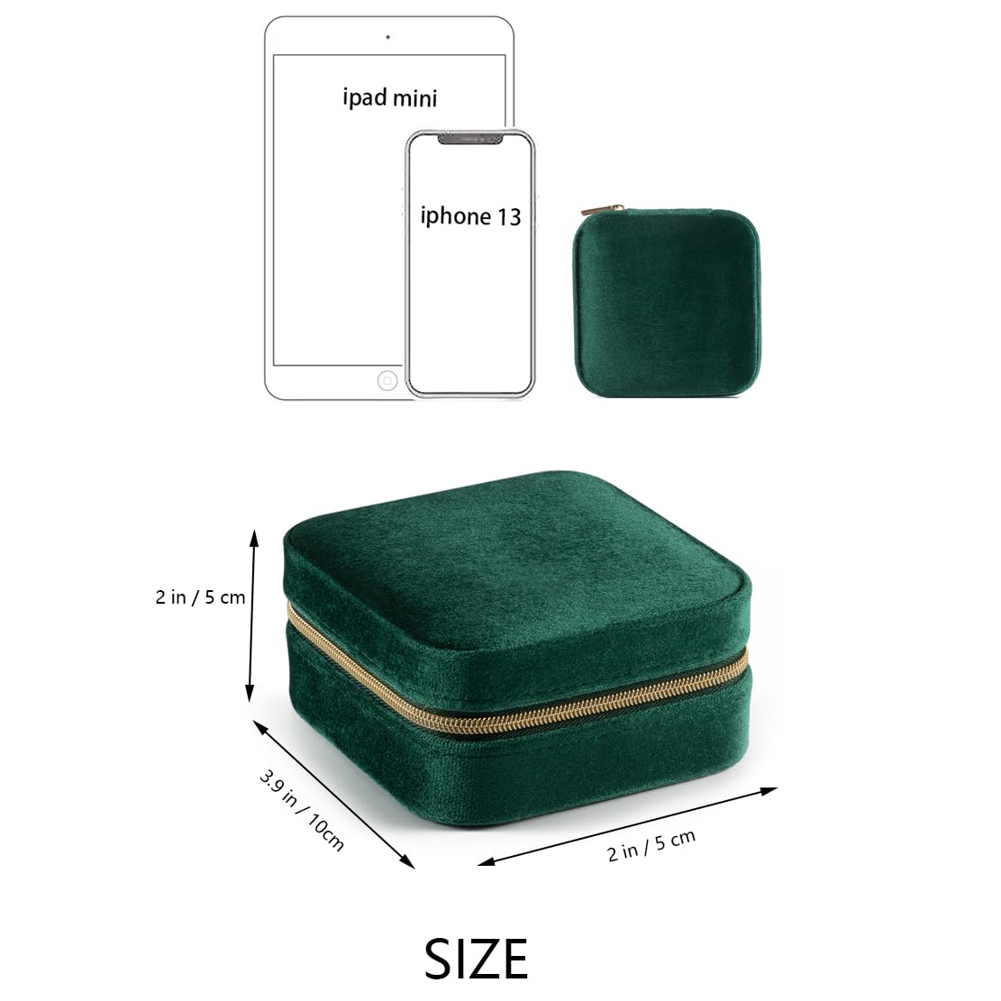 Plush Velvet Jewelry Travel Case,Small Jewelry Box,Traveling Jewelry Organizer,Portable Jewellery Storage Holder for Rings Earrings Necklace Bracelet, for Girls Women | Green-Mirror
