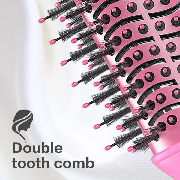 Dan Technology Blow Dryer Brush Hair Dryer Brush Hot Air Blowout Brush 120V 3 Speeds Oval Shape Volumizer Straightener Brush Faster Drying Mini Size Lightweight (Pink)