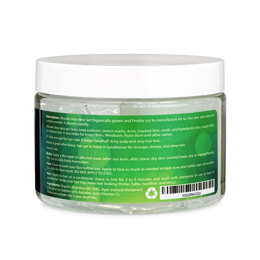 Allurials 99.75% Pure & Organic Aloe Vera Gel - Made in USA, Clinically tested & Dermatologist approved, Hydrates & Heals Dry & Damaged Skin & Hair- 12 Oz