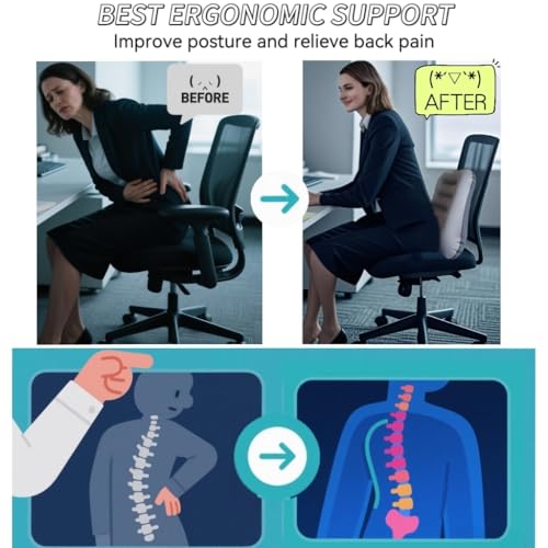 Inflatable Lumbar Support Pillow for Travel Seat and Office Chair, Back Support Pillow for Airplane Travel and Car, Lumbar Pillow for Lower Back Pain Relief and Improve Posture, Easy to Carry - Grey