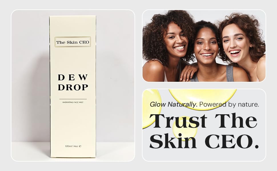 The Skin CEO Dew Drop Hydrating Face Mist, 120ml/4oz, with Jojoba Oil and Pearl Powder.