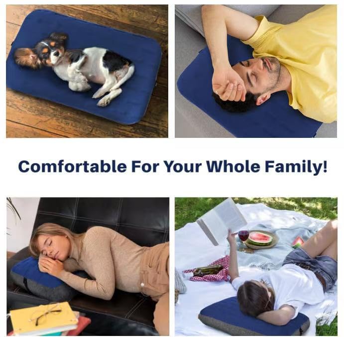 TREKOLOGY Camping Pillow - Large Inflatable (24"x15") for Home-Like Comfort, Portable & Ergonomic, Easy to Clean, Durable & Leak-Proof, Removable Strap for Secure Fit – ALUFT Ultra (Blue)