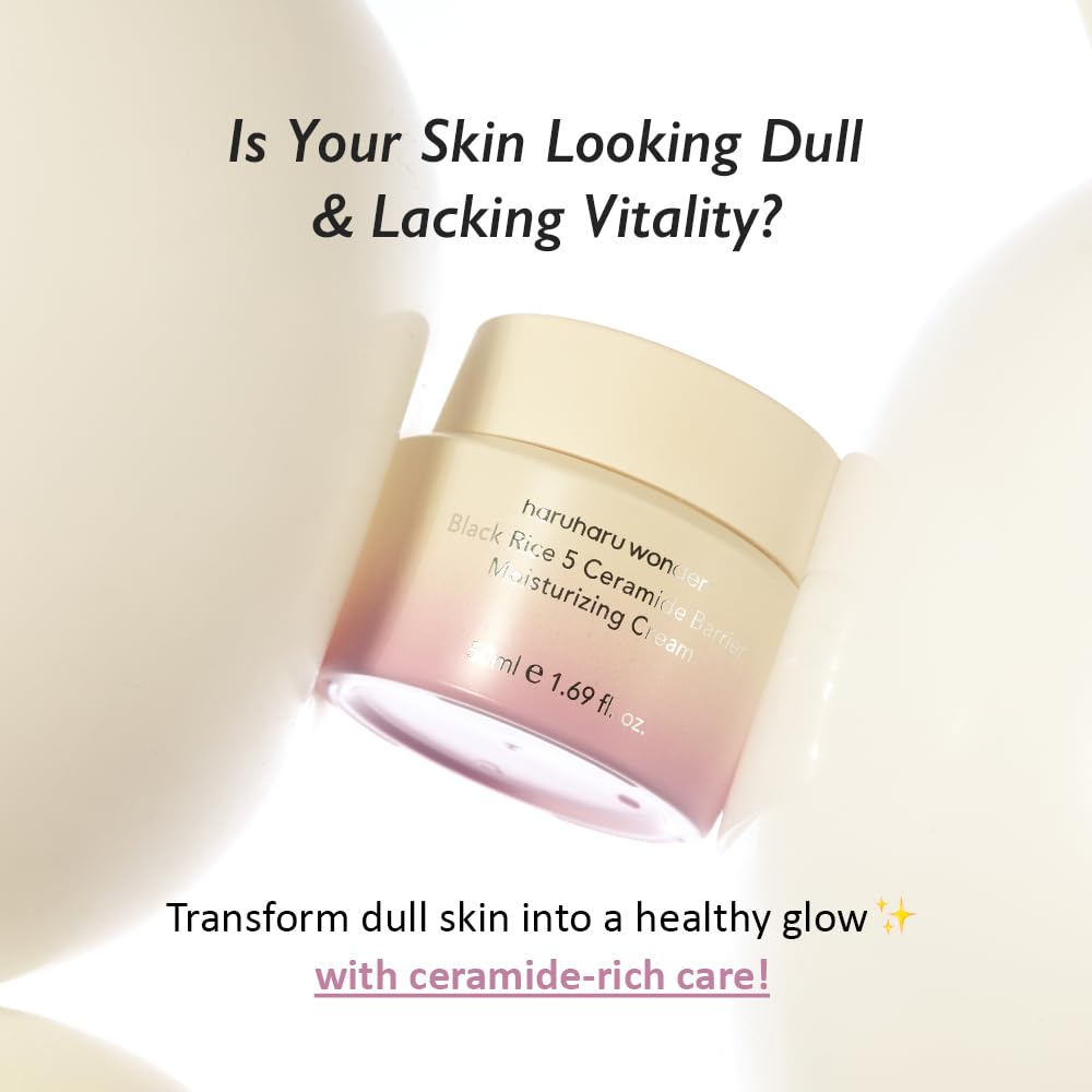 HARUHARU wonder Black Rice 5 Ceramide Barrier Moisturizing Cream, Daily Skin Barrier Care, Long-Lasting Hydration, Soothing & Nourishing, Ceramide Capsules, Korean Skincare, 1.69 fl.oz