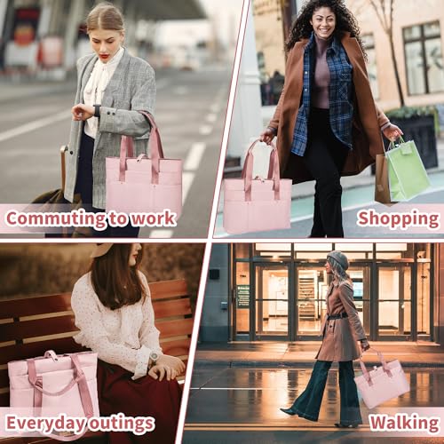 Large Tote Bag for Women with Multiple Pockets, Water Resistant Foldable Tote Bag Utility Tote, Lightweight Shoulder Bag Handbag for Travel, Work, Pink