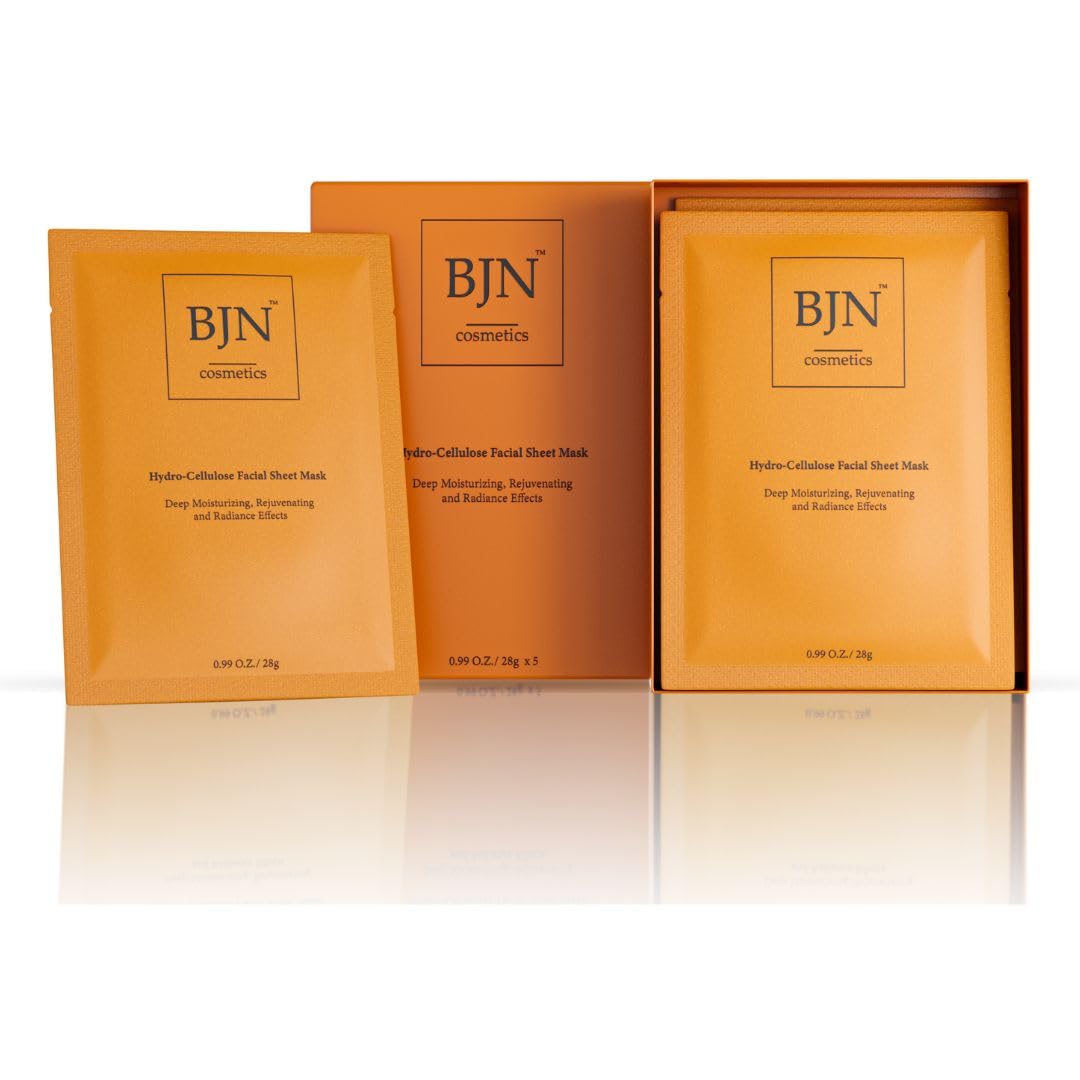 BJN Cosmetics Luxury (5pack) Hydro Cellulose Lotion Facial Sheet Masks for Skin Care & Beauty - Natural Ingredients for Deep Hydration, Moisturizing, Rejuvenation, and Radiance