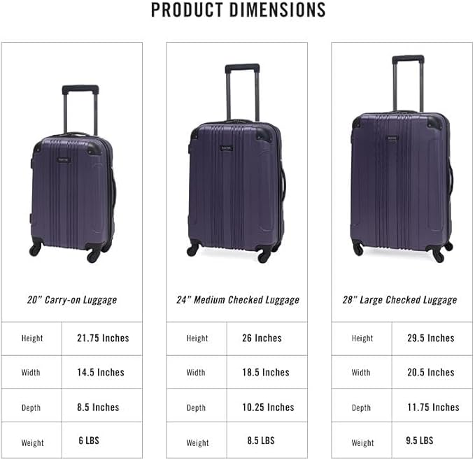 Kenneth Cole REACTION Out of Bounds Lightweight Hardshell 4-Wheel Spinner Luggage, Smokey Purple, 28-Inch Checked