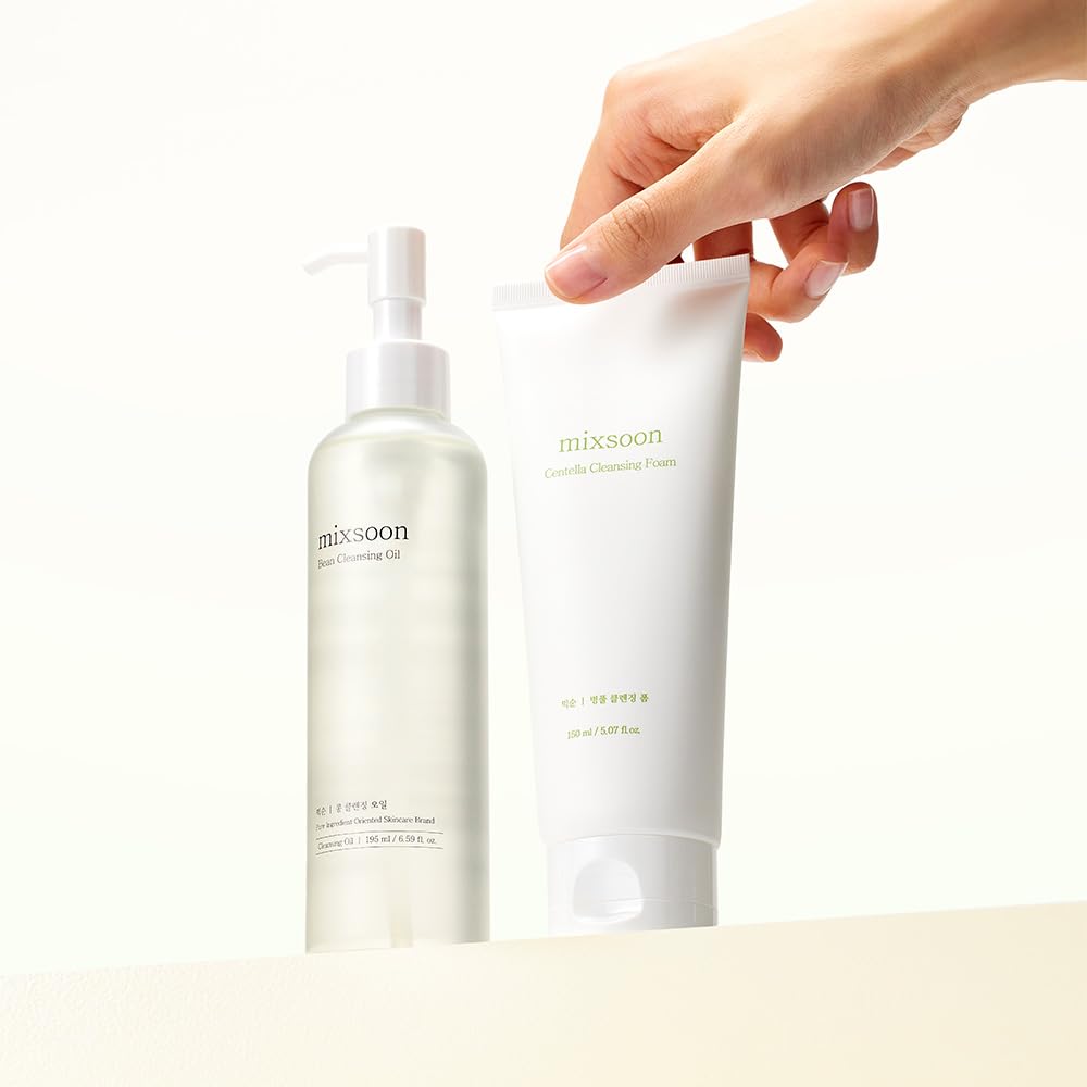 mixsoon Cleansing Set - Centella Foam 5.07 Fl. Oz / 150ml & Bean Oil 6.59 Fl. Oz / 195ml (Double Cleansing Set) Korean Glass Skin Care