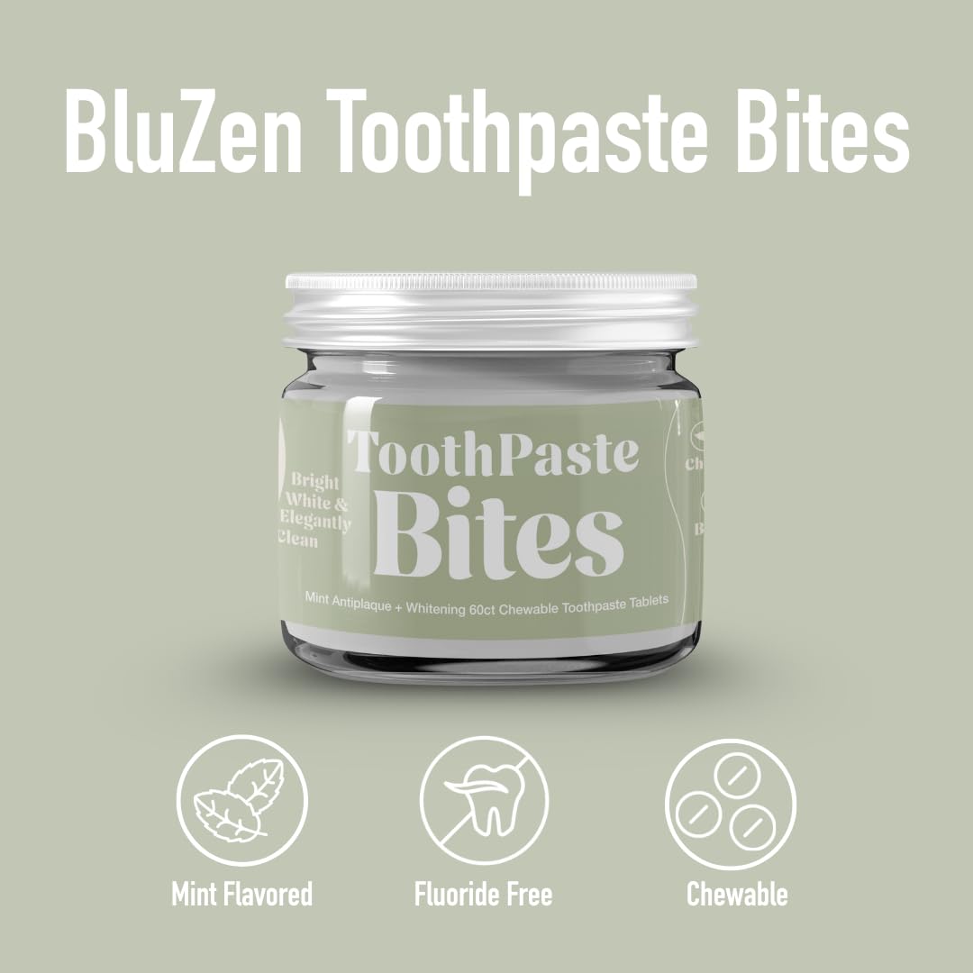 Whitening Toothpaste Tablets with Nano Hydroxyapatite, Fluoride Free, Plastic Free, Eco & Best Travel Friendly Chewable Mint Toothpaste Bites | 62 Count