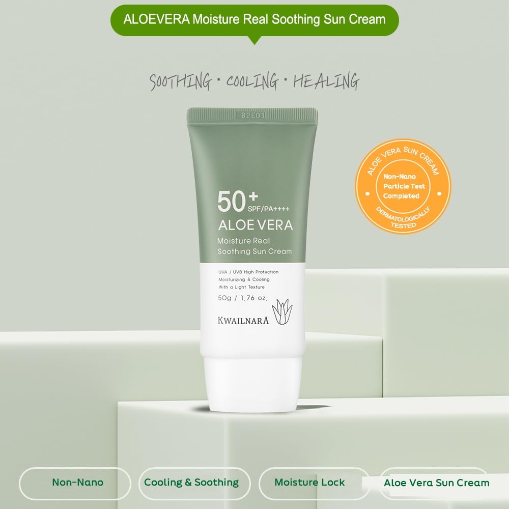WELCOS KWAILNARA Aloe Vera Moisture Real Soothing Sun Cream | Hydrating | Non Nano and No Greasy | Korean Skin Care for Ultimate Sun Protection & Hydration | 50g / 1.76oz