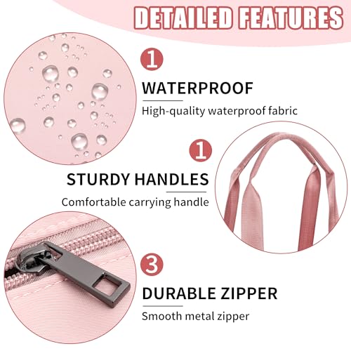 Large Tote Bag for Women with Multiple Pockets, Water Resistant Foldable Tote Bag Utility Tote, Lightweight Shoulder Bag Handbag for Travel, Work, Pink