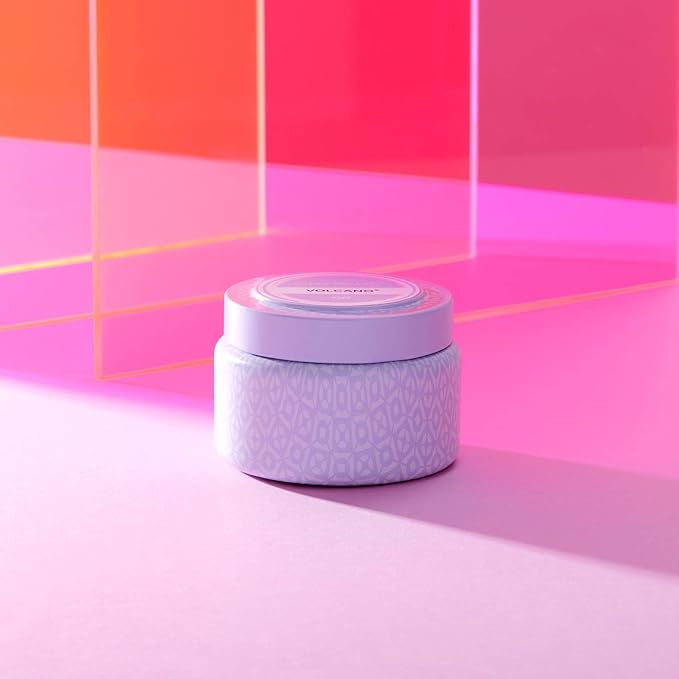Capri Blue Volcano Printed Travel Tin Jar Candle - Luxury Candle with a Long Lasting Soy Wax Blend - Scented with Tropical & Fruity Fragrance (Lavender Color, 8.5 oz)