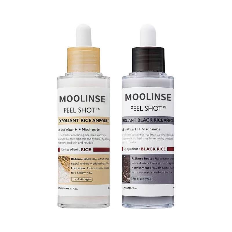 Peel Shot Glow Rice Ampoule Duo (White+Black),New Soft Rice Exfoliating Face and Body, Black and White Rice Exfoliant for All Skin Types, Gentle Peel & Deep Hydration