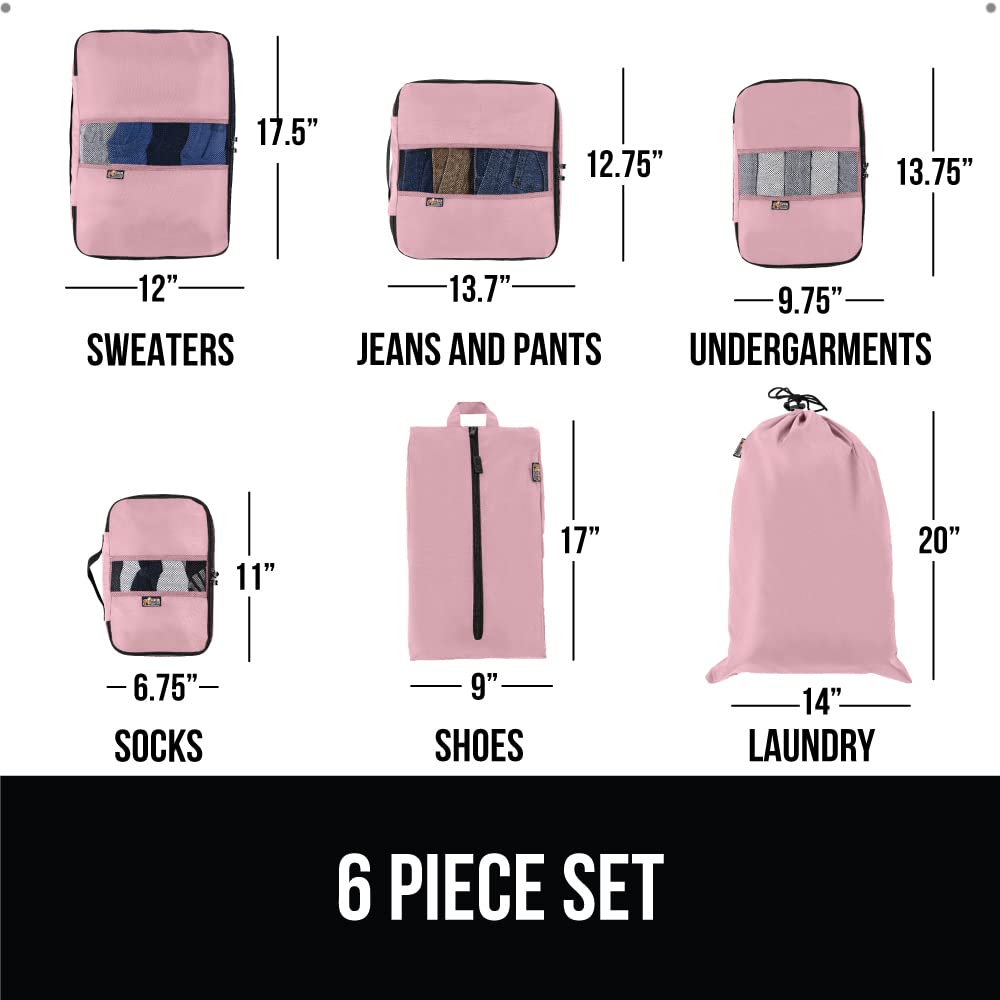 GORILLA GRIP 6 Set Packing Cubes, Travel Essentials for Suitcase, Mesh Organizer Bags for Clothes Toiletries Shoes and Laundry, Luggage and Carry On Airplane Accessories, Traveling Must Haves Pink