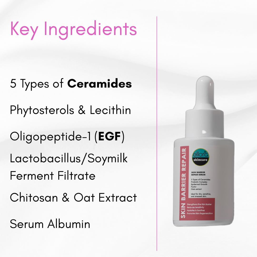 Skin Barrier Repair Serum – Restores and Supports the Skin Barrier, Strengthens & Soothes Sensitive Skin | Ceramides + EGF (Oligopeptide-1)+ Oat Extract + Probiotic Complex | Fragrance-Free (1 fl oz)