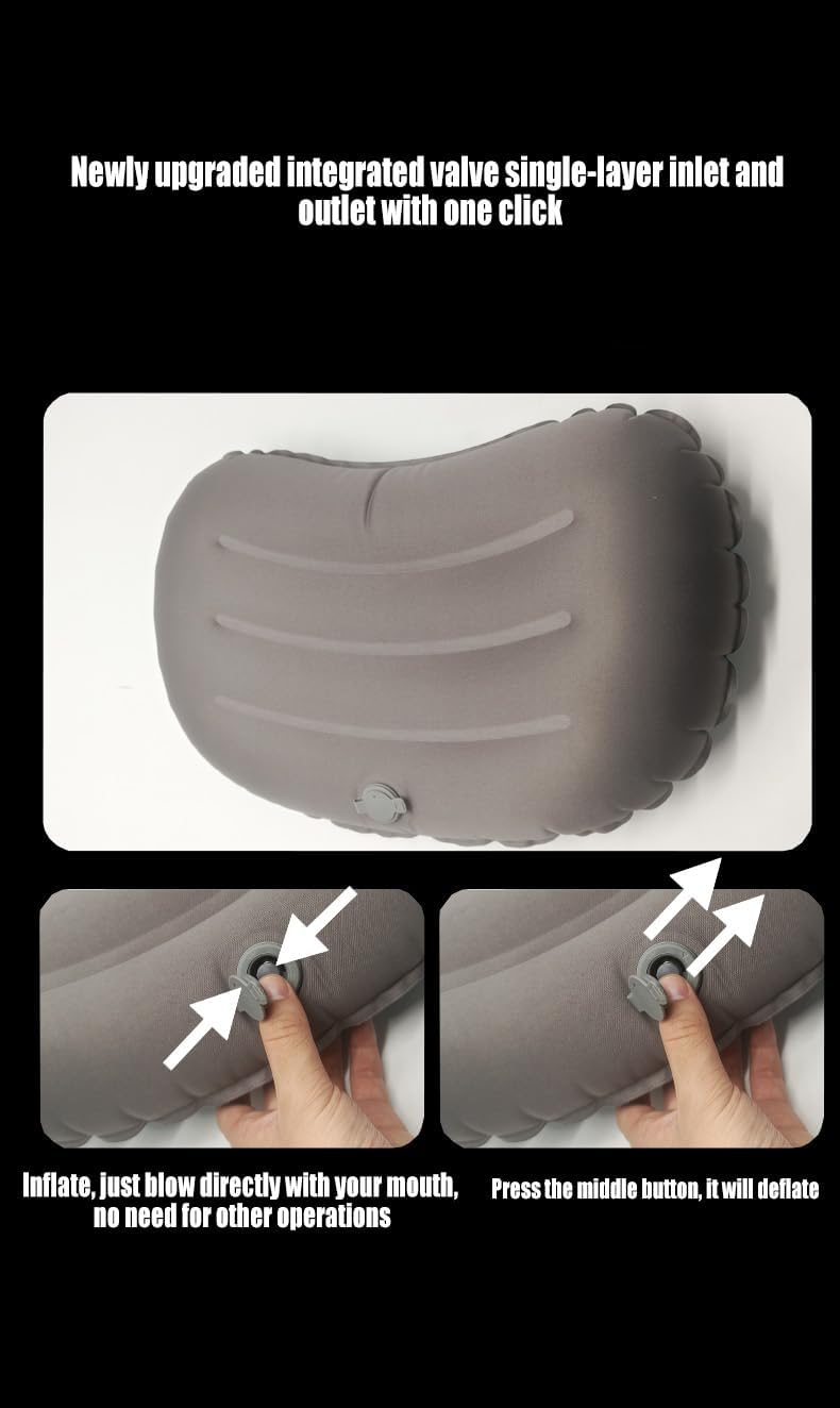 KVNTOOLS Camping Pillow-Compressible, Ultralight Inflatable,Compact, Comfortable, Ergonomic Inflating Pillows for Neck & Lumbar Support While Camp, Hiking(Grain Blue,with Anti Slip Straps)