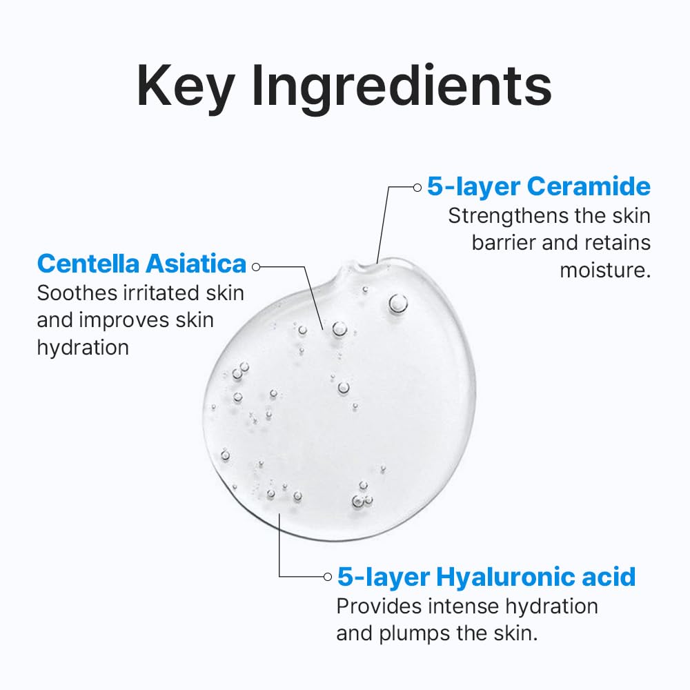 HA-CERA Moisture Ampoule, 6.42 fl oz, Calming Deep Moisturizing Serum with CICA Ceramide Hydrolyzed Hyaluronic Acid