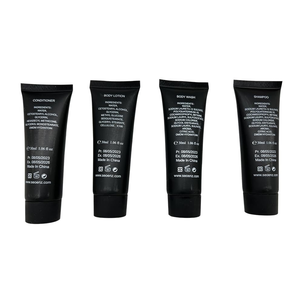 24 Piece Toiletry Kit for Hotels & Airbnb | 1oz Shampoo, Conditioner, Body Wash, Body Lotion, Bar Soap, Shower Cap, Razor, Toothbrush Set, Qtips & Makeup Remover Wipes (Toiletry Kit, 1)