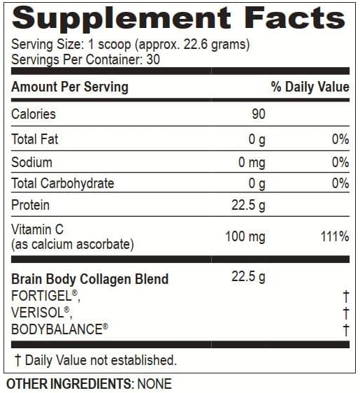 Brain Body Collagen Peptides Powder - Vital Protein & Collagen Supplement for Women & Men - Hydrolyzed Type I & III for Hair, Skin, Nails & Joint Health - 30 Servings - Unflavored - 678g