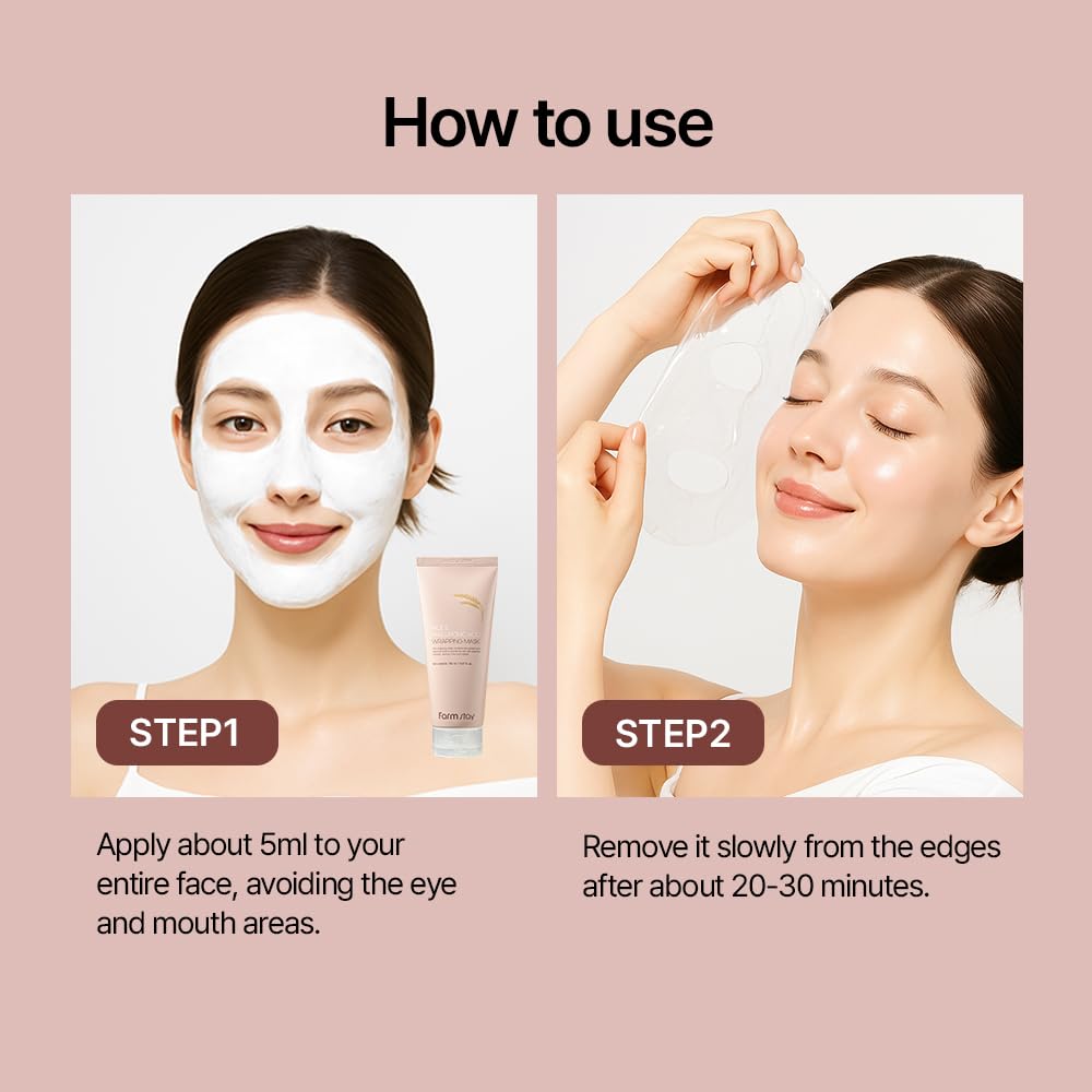 FARMSTAY RICE & HYALURONIC ACID WRAPPING MASK 5.07 fl.oz./150ml, overnight face mask, rice mask, peel off face mask, glass skin, korean skincare