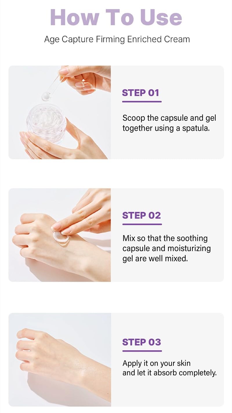 I'M SORRY FOR MY SKIN Age Capture Facial Cream, Korean Skin Care Moisturizer for Face and Neck with Hyaluronic Acid, Anti-Aging, Wrinkle Gel-Cream for Women (White - Firming Enriched Cream, 1.76 oz)