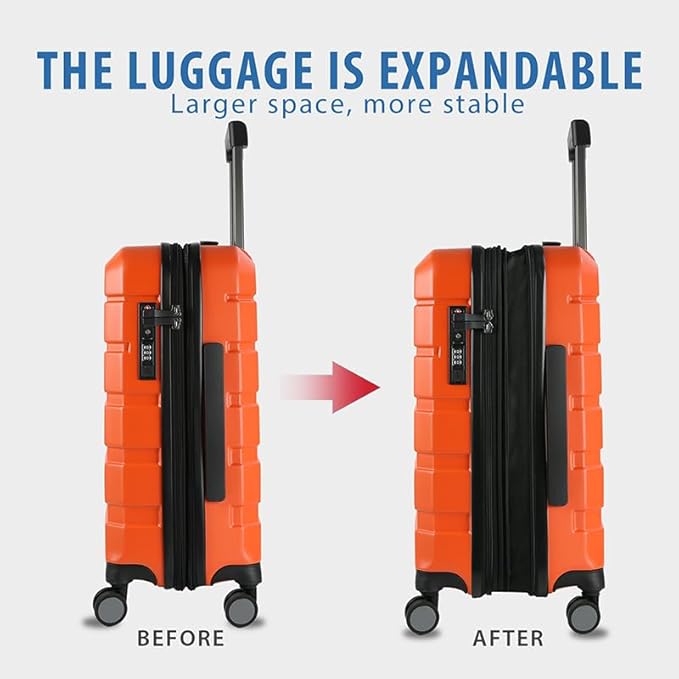 KROSER Hardside Expandable Carry On Luggage with Spinner Wheels & Built-in TSA Lock, Durable Suitcase Rolling Luggage with USB Port, Carry-On 20-Inch Orange