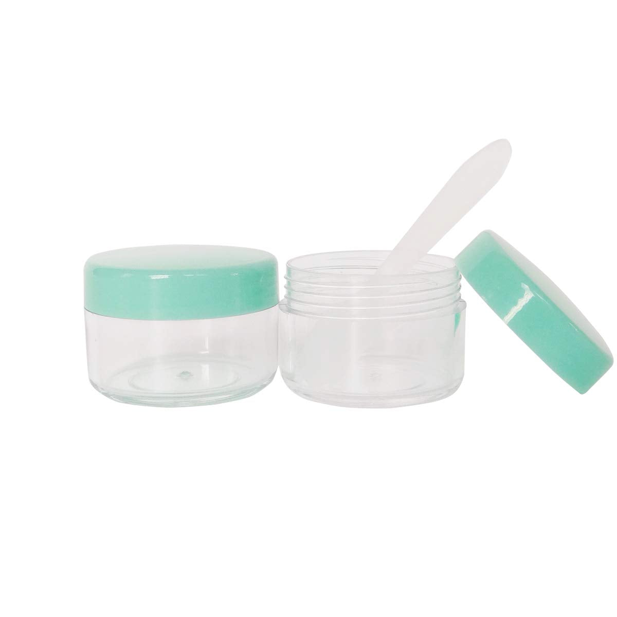 Wopanxye 12pack 15 Gram Small Clear Cosmetic Sample 15ml Empty Containers for Make-up Gifts, Eye-Shadow, Nails, Powder, Gels, Beads, Jewelry, Sunscreens Cream, Mini 15g Pot Jars with Green Cap Lids