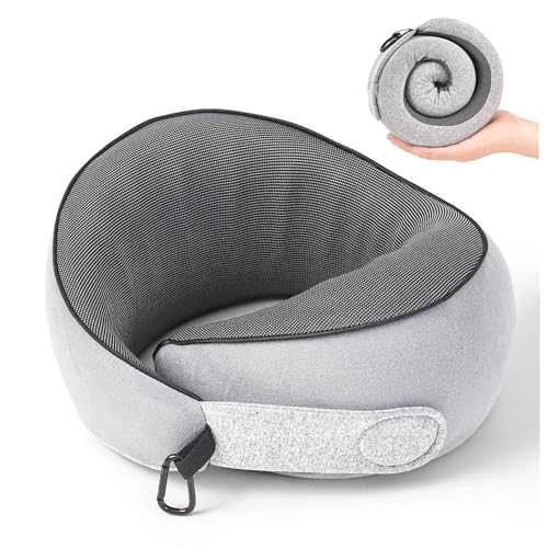 KPNEOL Travel Pillow, 100% Pure Memory Foam Travel Neck Pillow Airplane Neck Support Ergonomic Design for Traveling Suitable for Airplanes,Offices and Cars-Grey