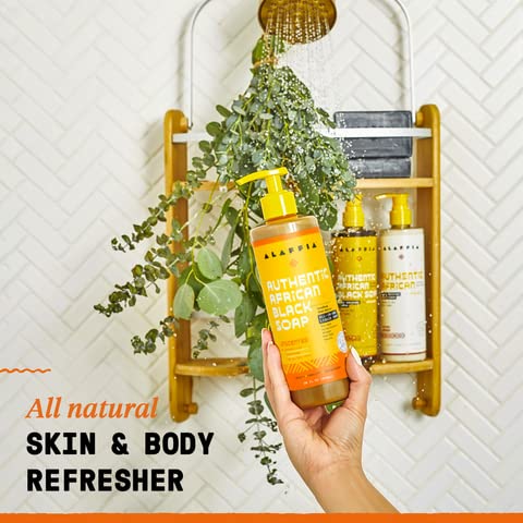 Alaffia Authentic African Black Soap Variety 2-Pack – All-In-One Liquid Soap, Travel-Size Eucalyptus Tea Tree + Pump Bottle Unscented Body Wash, Face Wash, Shampoo, Shaving Soap