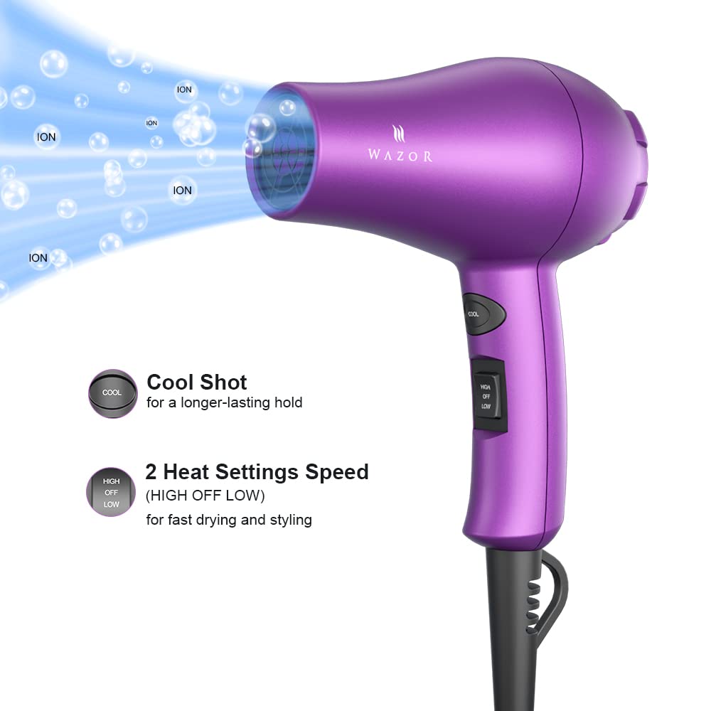 Lightweight Mini Hair Dryer for Pour Painting & RV Compact Travel Blow Dryer for Kids 1000W Ionic Dryer with Concentrator Cool Shot Button