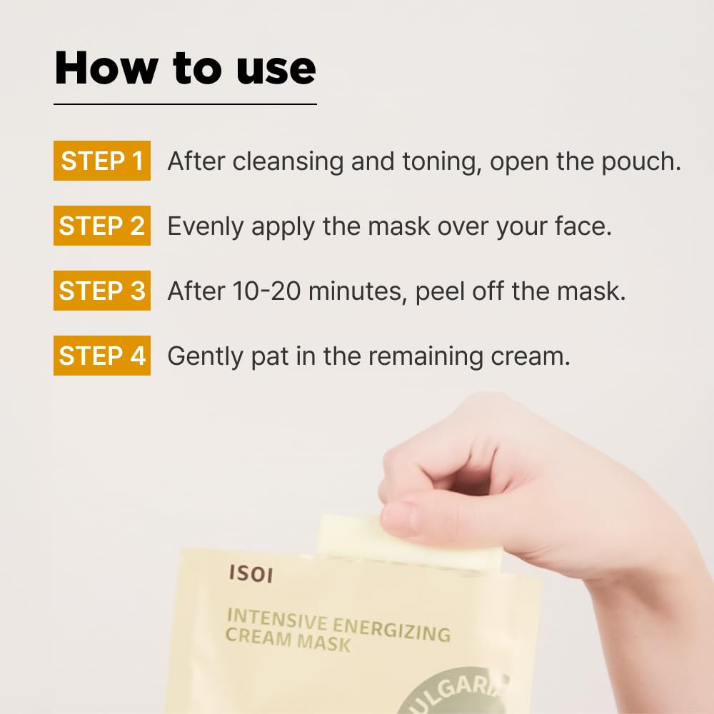 ISOI Intensive Energizing Cream Premium Sheet Mask for Skin Elasticity & Firmness, Infused with High-Moisturizing & Nourishing Firming Cream, Korean Face Mask (4EA)