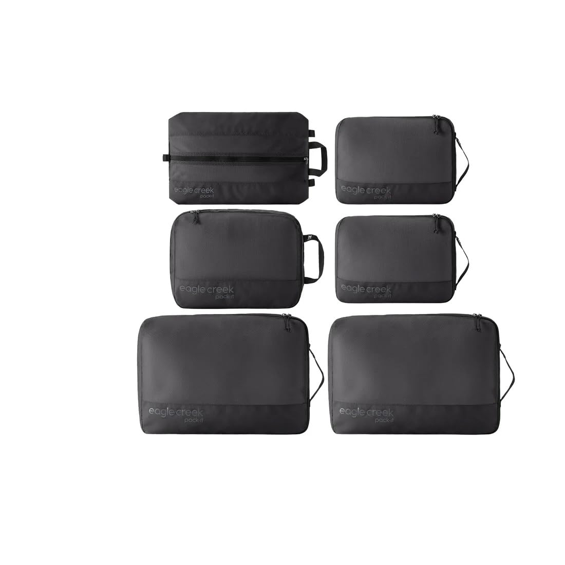 Eagle Creek Pack-It Reveal Extended Stay Set - Compression Travel Packing Cubes Set - Eco-Friendly - Quick-Drying, Water-Resistant & Translucent Fabric - Pack of 6 - Black