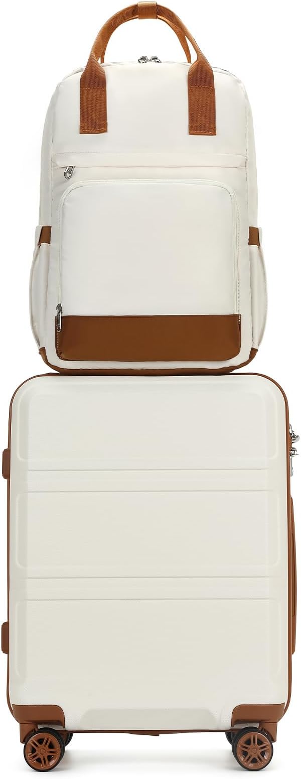 Kono Luggage Set 3 Piece Carry On Hardside Luggage with TSA Lock Spinner Wheels Carry On Suitcase Cream White