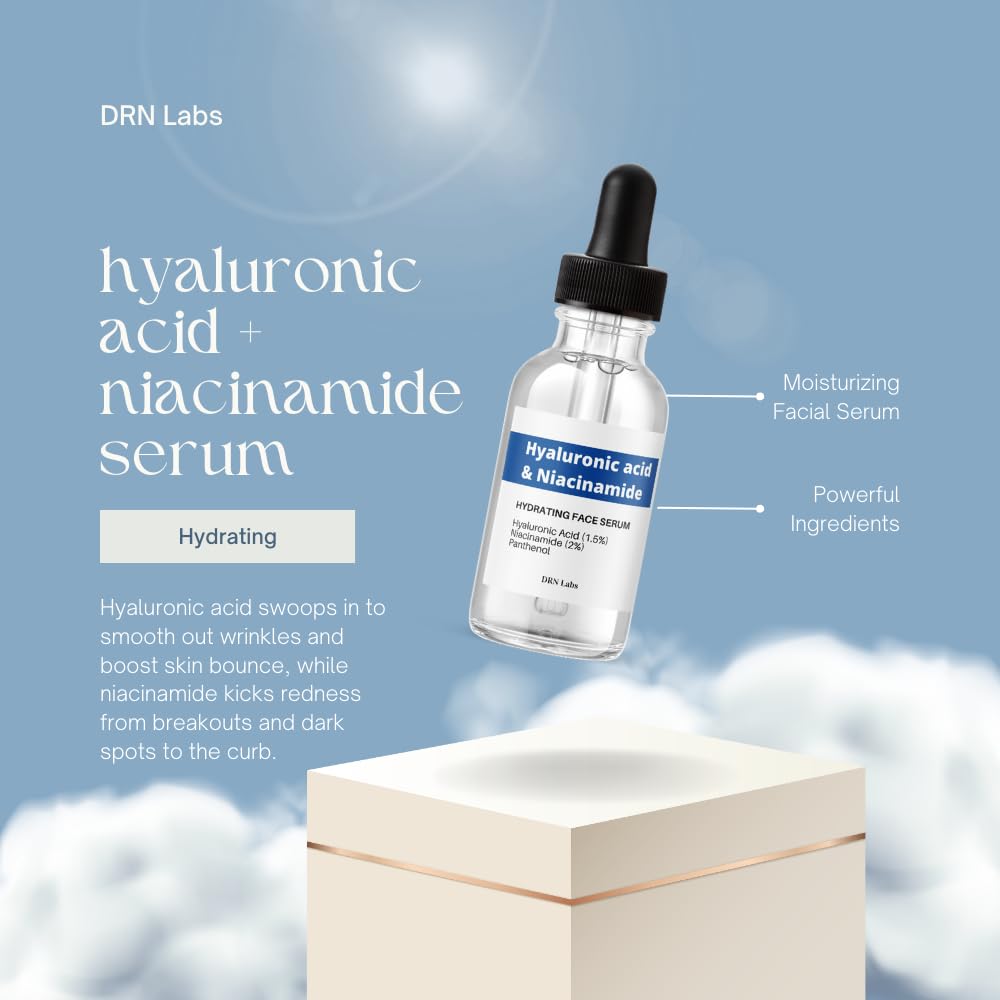 Hyaluronic Acid & Niacinamide Serum – Deep Hydration & Brightening for Face – Anti-Aging, Wrinkle Reduction, Pore Minimizer & Skin Barrier Repair – Lightweight & Fast Absorbing – 1 fl oz